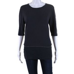 Caroline Freese Womens Silk Short Sleeve Beaded Trim Knit Blouse Gray Size 48